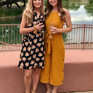 Mustard high neck jumper with button detail